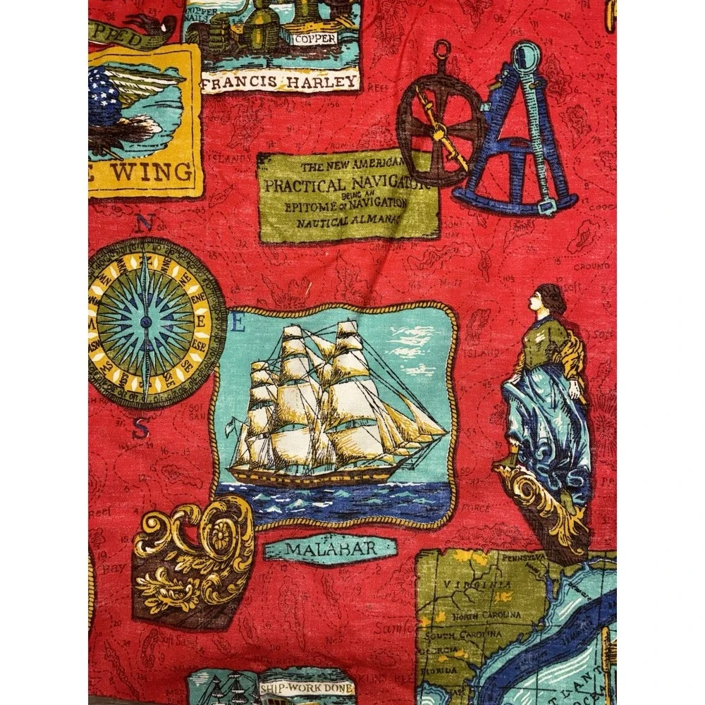 Curtain Drapery One Panel Red Whaling New England Nautical 80x24 60s 70s Vintage